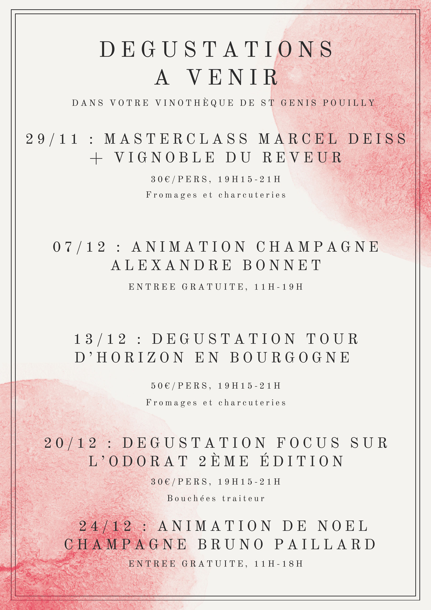 DEGUSTATIONS A VENIR